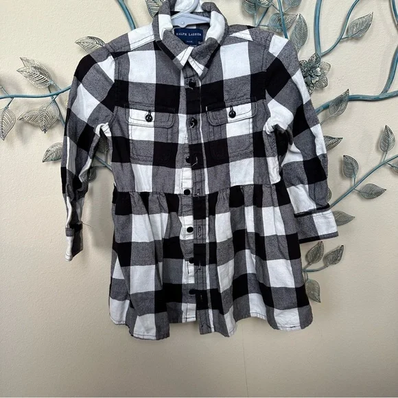 Ralph Lauren black & white buffalo plaid flannel dress 2T - Picture 1 of 9